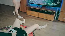 Girl sucking dick while boyfriend playing video games