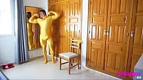 muscle man in zentai suit