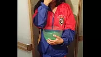 Girl in slimed and pied in tracksuit