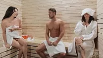 TRANS ANGELS - Skyy Can't Help Checking Bailey Archer's Curves In The Sauna While His Gf Sits Next To Him