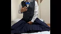 Sissy crossdresser masturbating in girls' uniform - 2