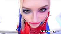 Cosplay Harley milks dick hands free