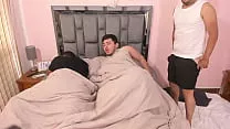 Fucking my best friend's boyfriend bareback while he sleeps and almost discovers us, fucked in his own bed.