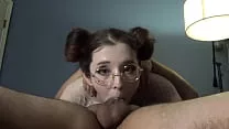 Pale White Princess Keeps her Glasses On as She Stares Back During Deepthroat Cum Swallow