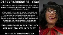 Dirtygardengirl in red cape fuck her anal prolapse with dildo