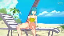 Maron in yellow swimsuit masturbates on the beach - Dragon Ball Z